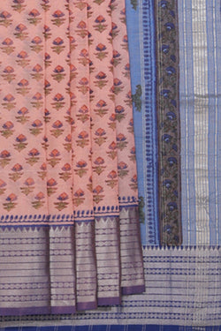 Collection of Mangalgiri Silk Light Peach Printed Saree in a gallery layout