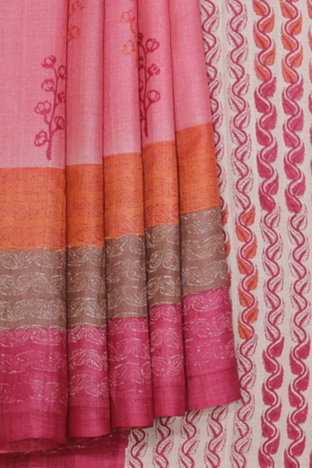 Collection of Tussar-Silk Flower Print Saree in a gallery layout