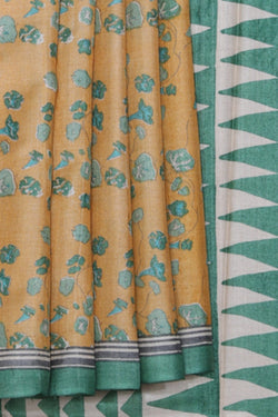 Image of Tussar-Silk Floral Print Saree