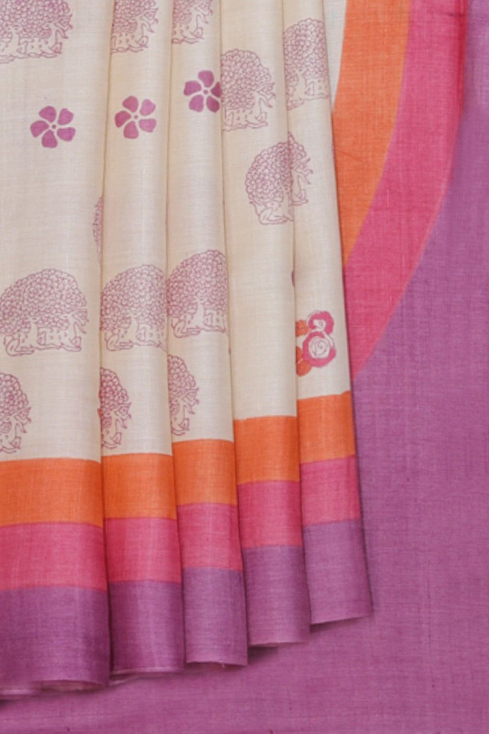 Collection of Tussar-Silk Flower Print Saree in a gallery layout