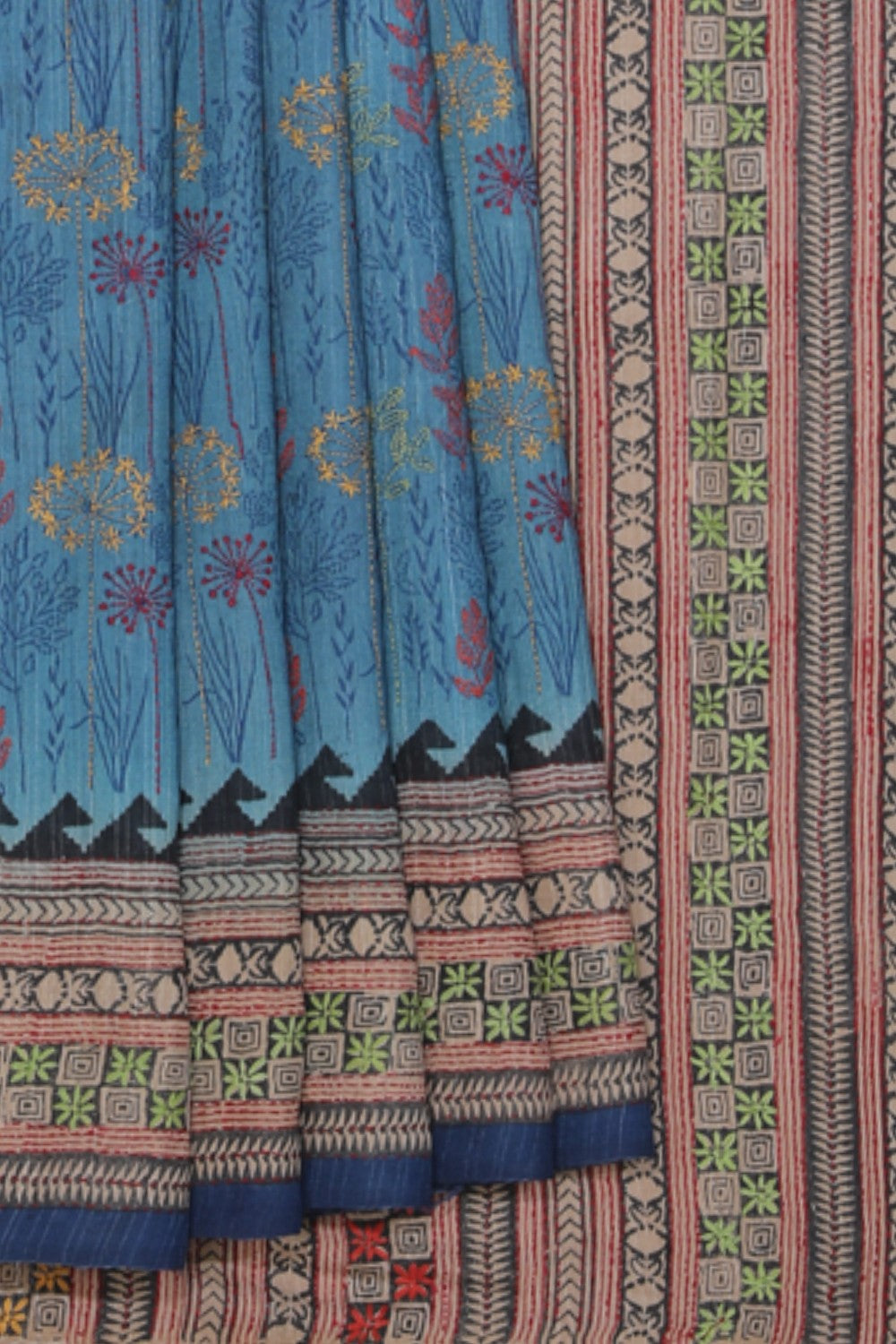 Collection of Tussar-Silk Kantha Stitch Saree in a gallery layout