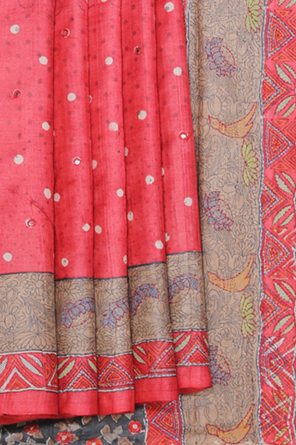 Collection of Tussar-Silk Kantha Stitch Saree in a gallery layout