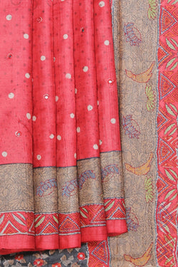 Collection of Tussar-Silk Kantha Stitch Saree in a gallery layout