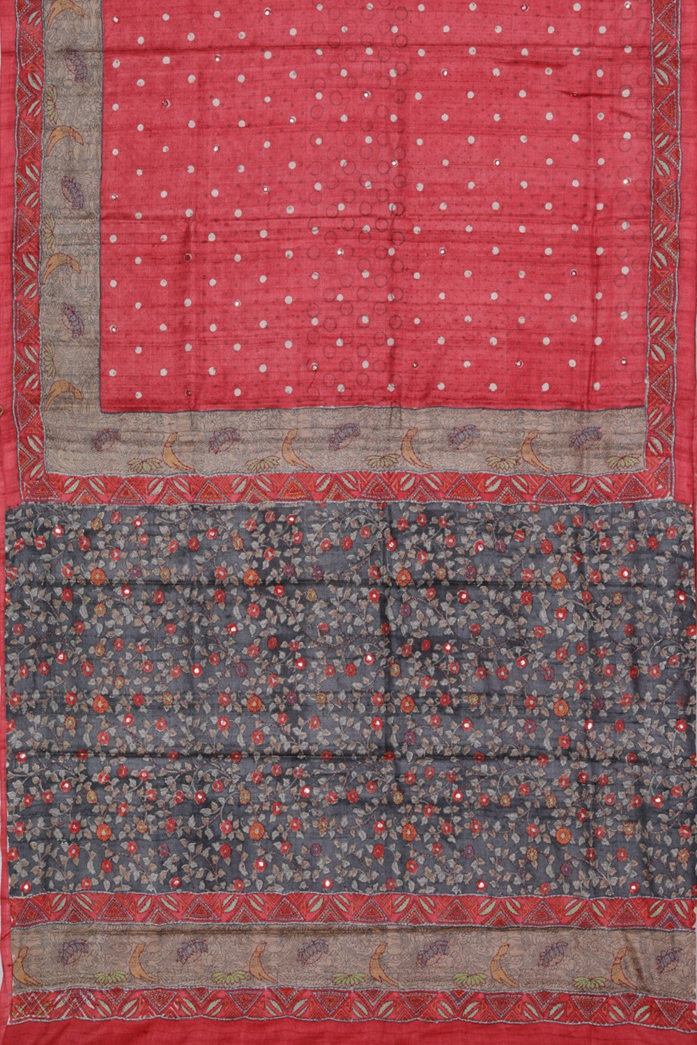 Collection of Tussar-Silk Kantha Stitch Saree in a gallery layout