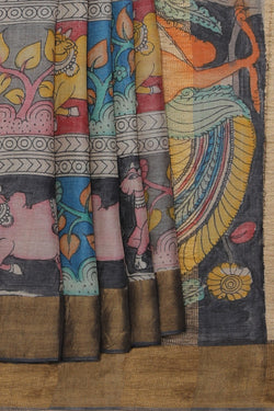 Collection of Kalamkari Hand-Painted Tussar Silk Saree in a gallery layout