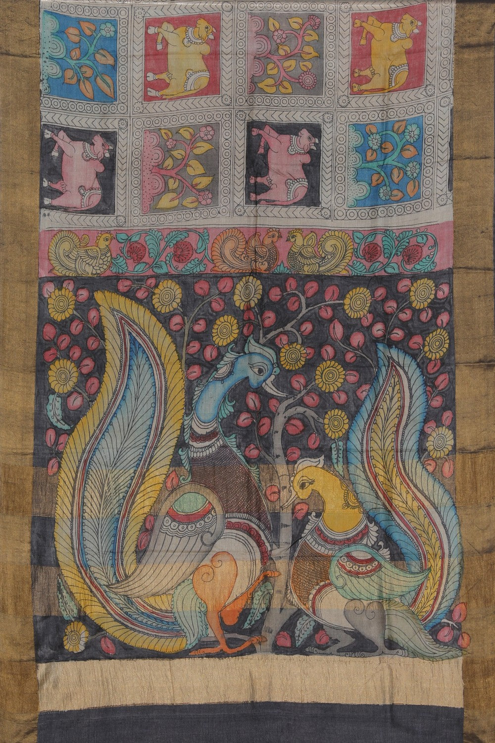 Collection of Kalamkari Hand-Painted Tussar Silk Saree in a gallery layout