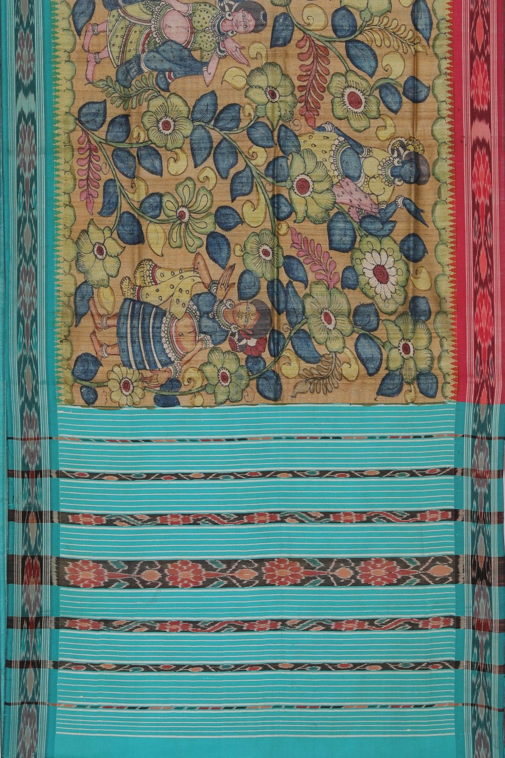 Collection of Kalamkari Hand-Painted Tussar Silk Saree in a gallery layout