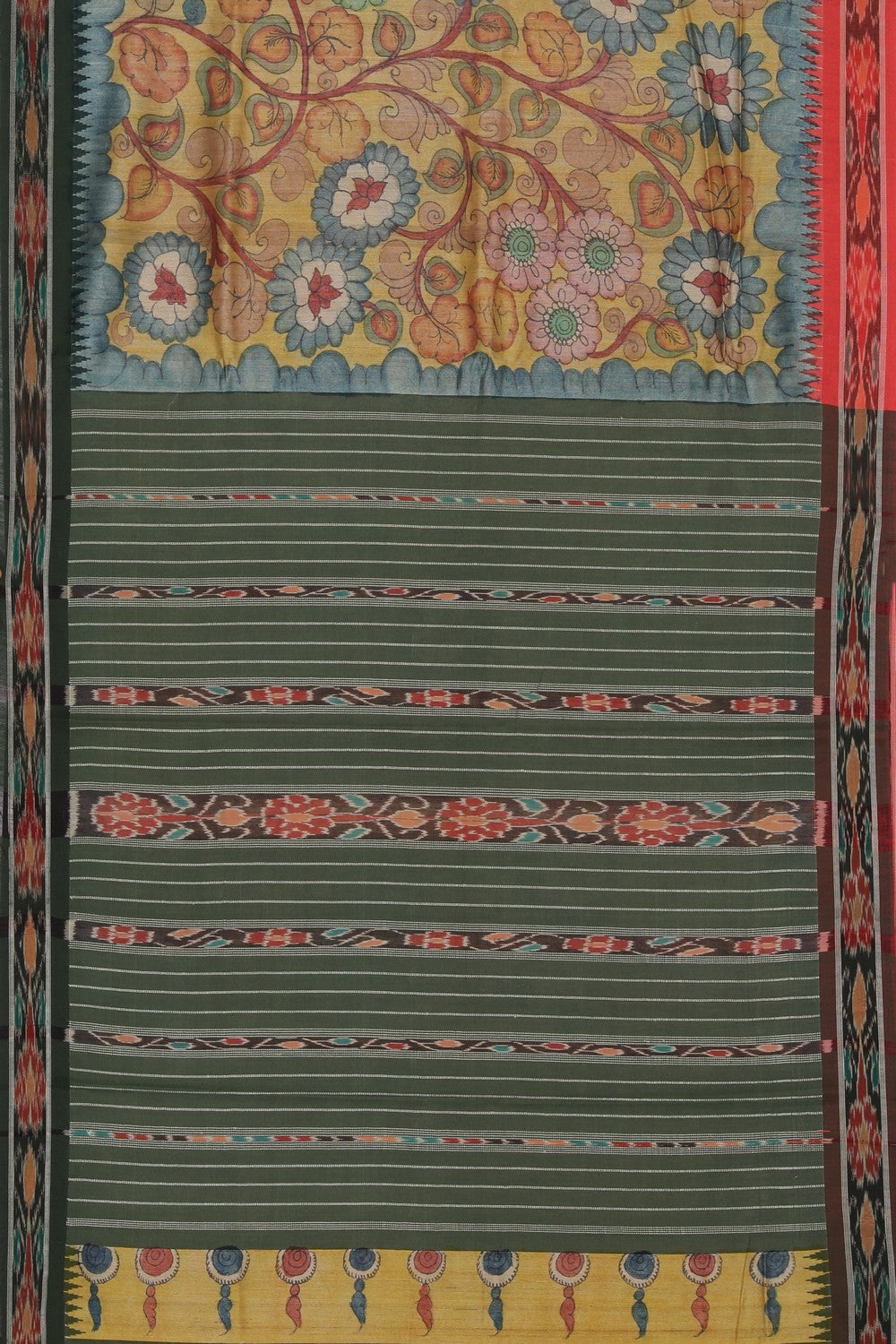 Image of Kalamkari Hand-Painted Tussar Silk Saree