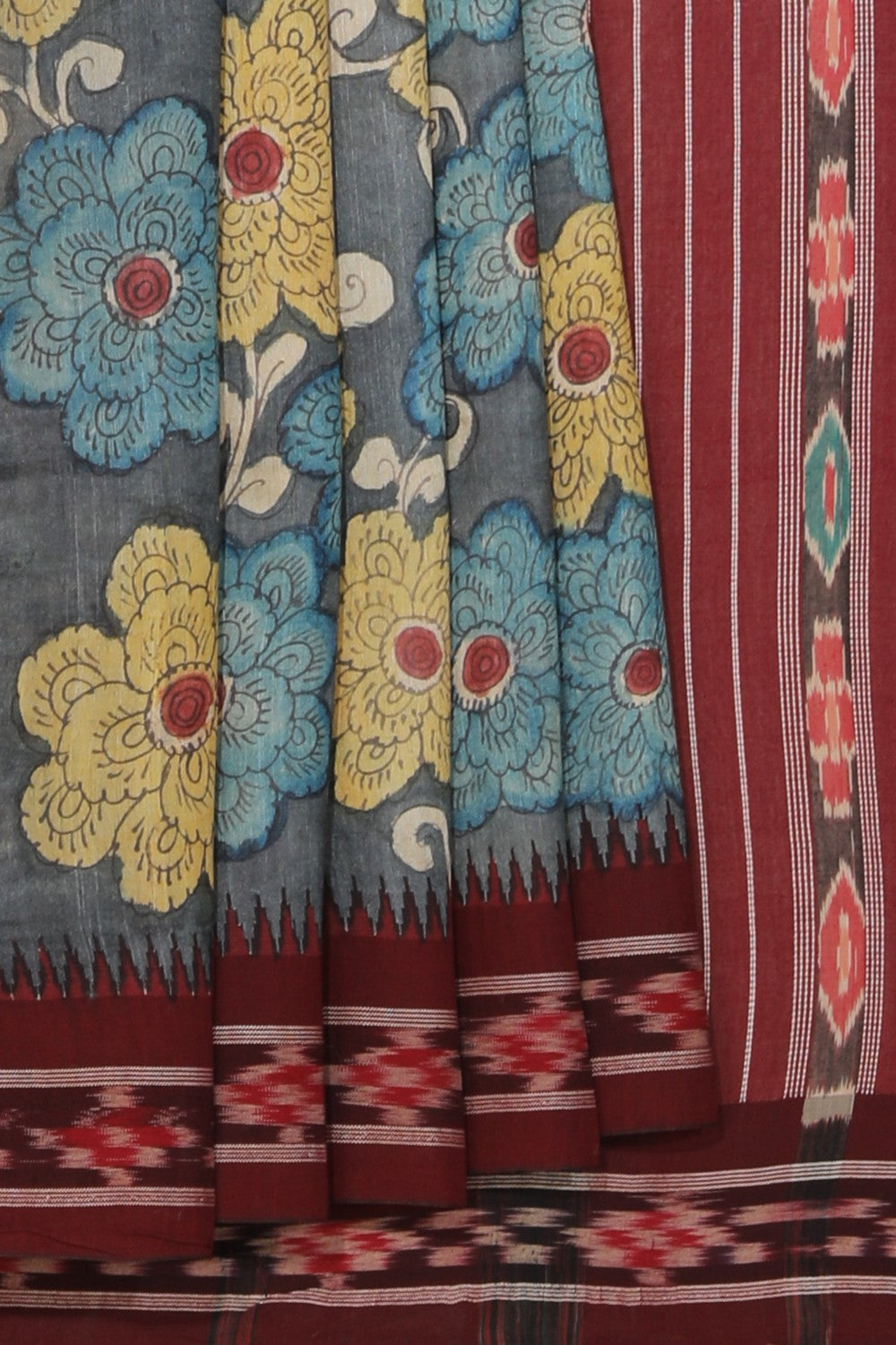 Collection of Kalamkari Hand-Painted Tussar Silk Saree in a gallery layout