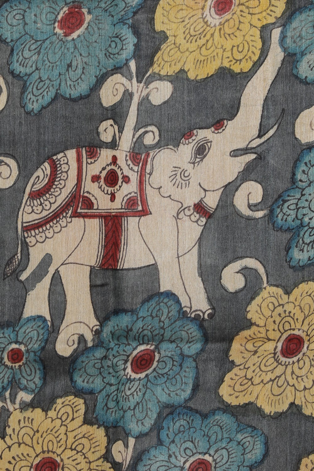Image of Kalamkari Hand-Painted Tussar Silk Saree