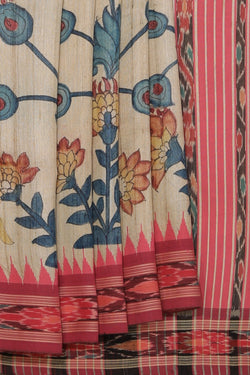 Collection of Kalamkari Hand-Painted Tussar Silk Saree in a gallery layout