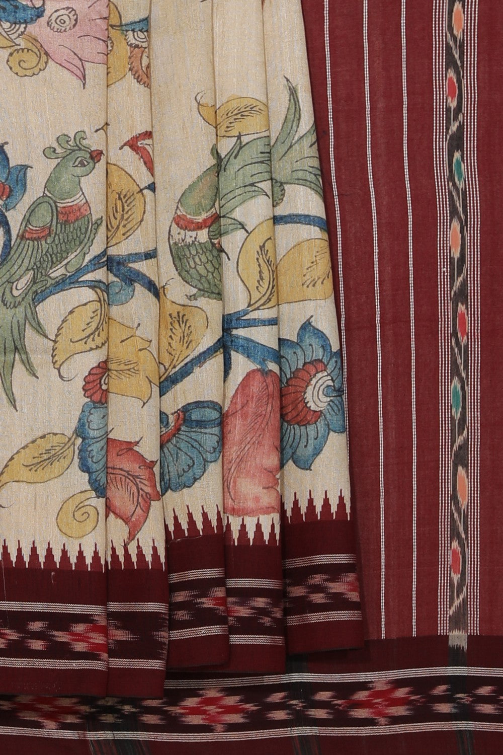 Collection of Kalamkari Hand-Painted Tussar Silk Saree in a gallery layout