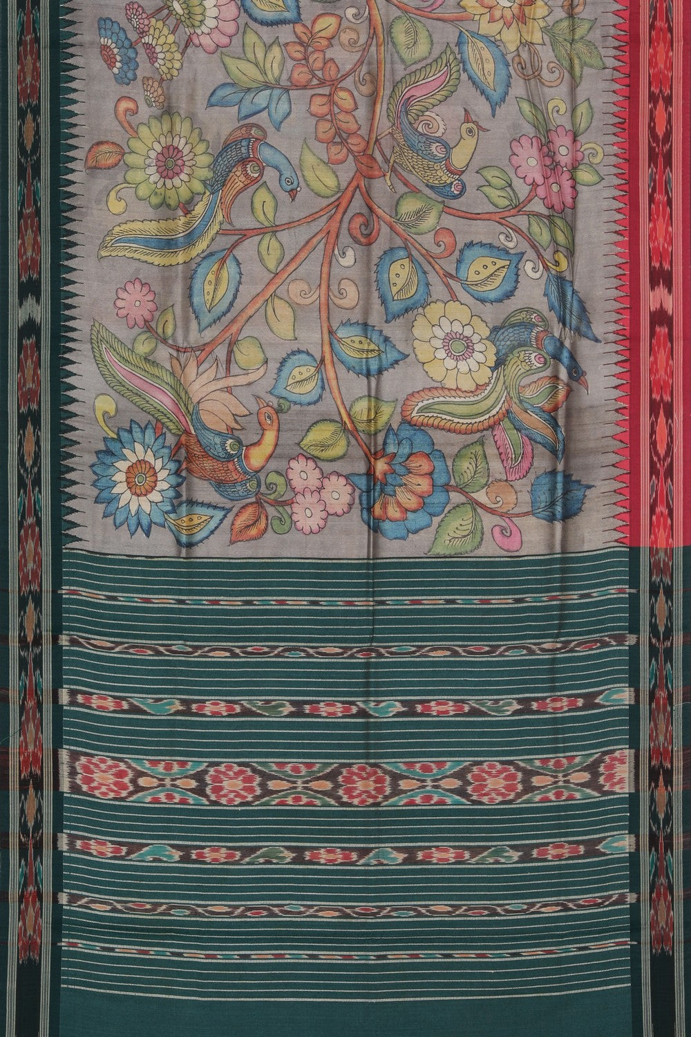 Image of Kalamkari Hand-Painted Tussar Silk Saree