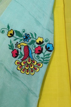 Collection of Mangalgiri Silk Yellow Saree in a gallery layout