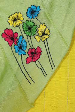 Image of Mangalgiri Silk Yellow Saree