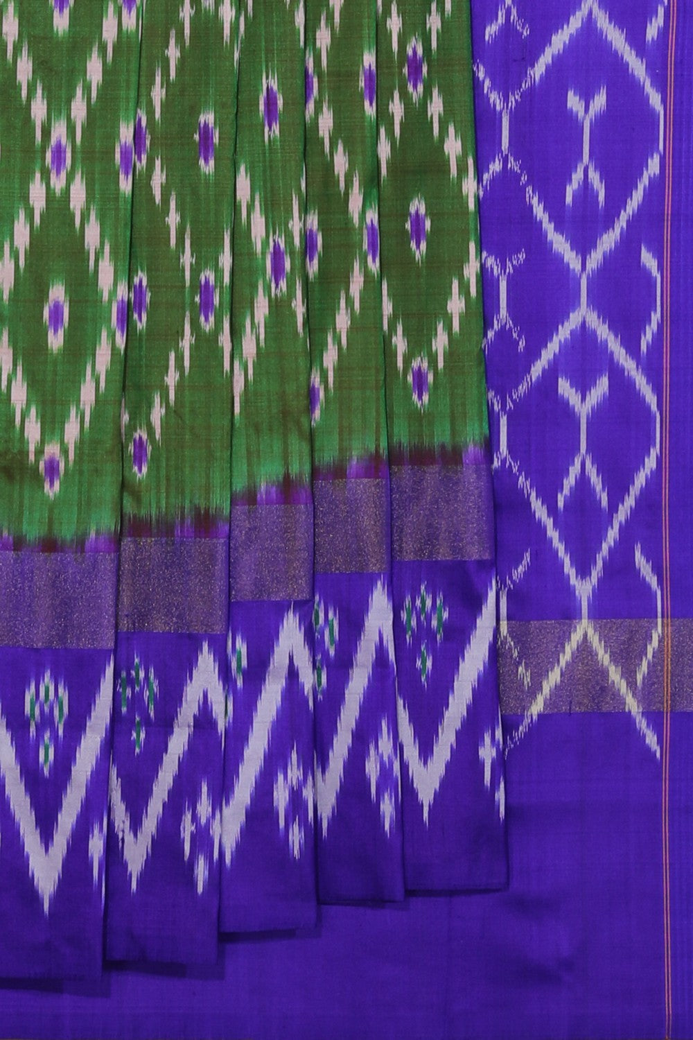 Collection of Pochampally Ikat Silk Green Saree in a gallery layout