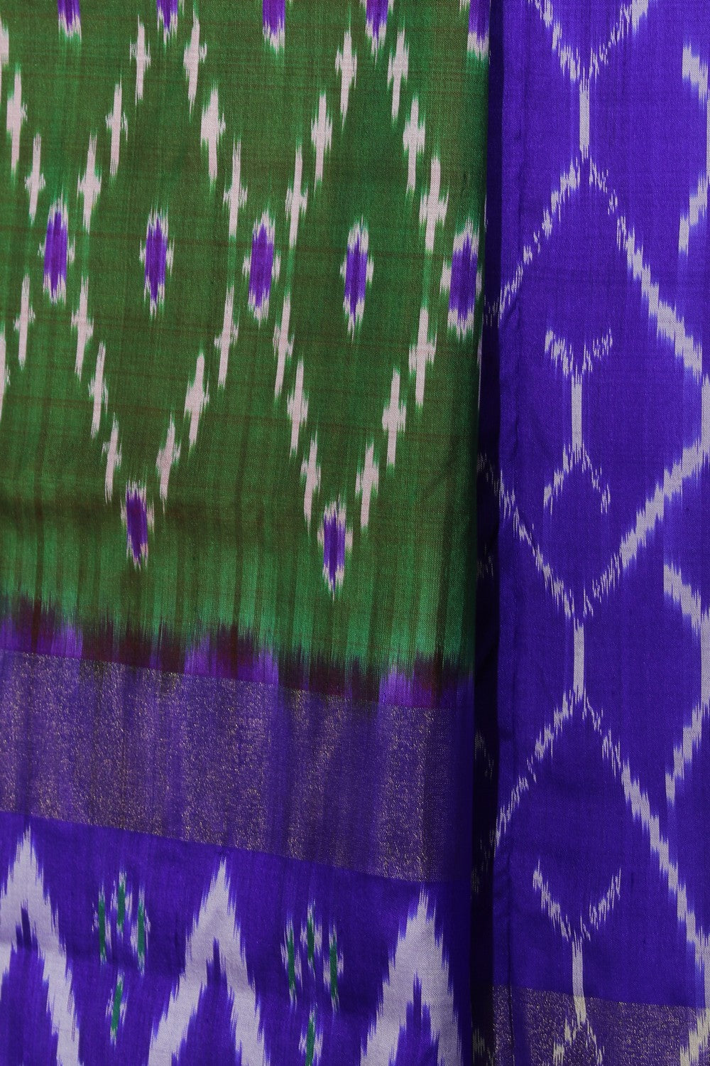 Collection of Pochampally Ikat Silk Green Saree in a gallery layout