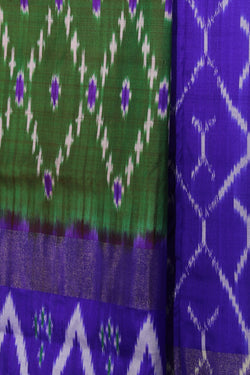 Collection of Pochampally Ikat Silk Green Saree in a gallery layout