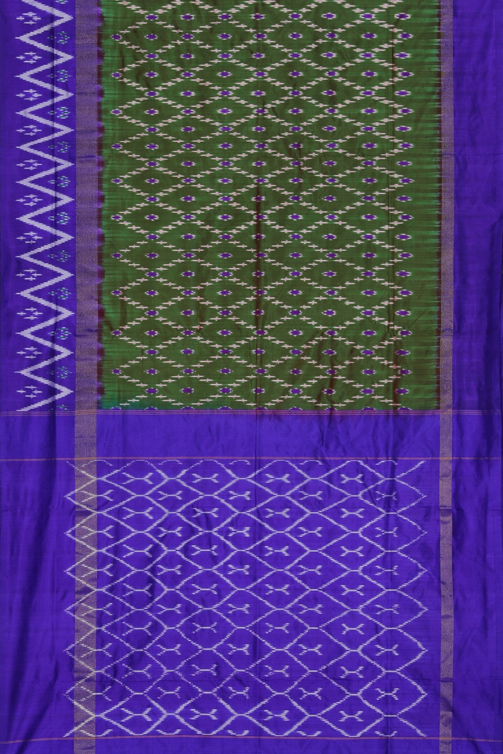 Collection of Pochampally Ikat Silk Green Saree in a gallery layout