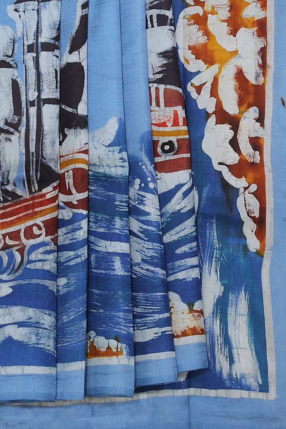 Collection of Batik Printed Smoky Blue Saree in a gallery layout