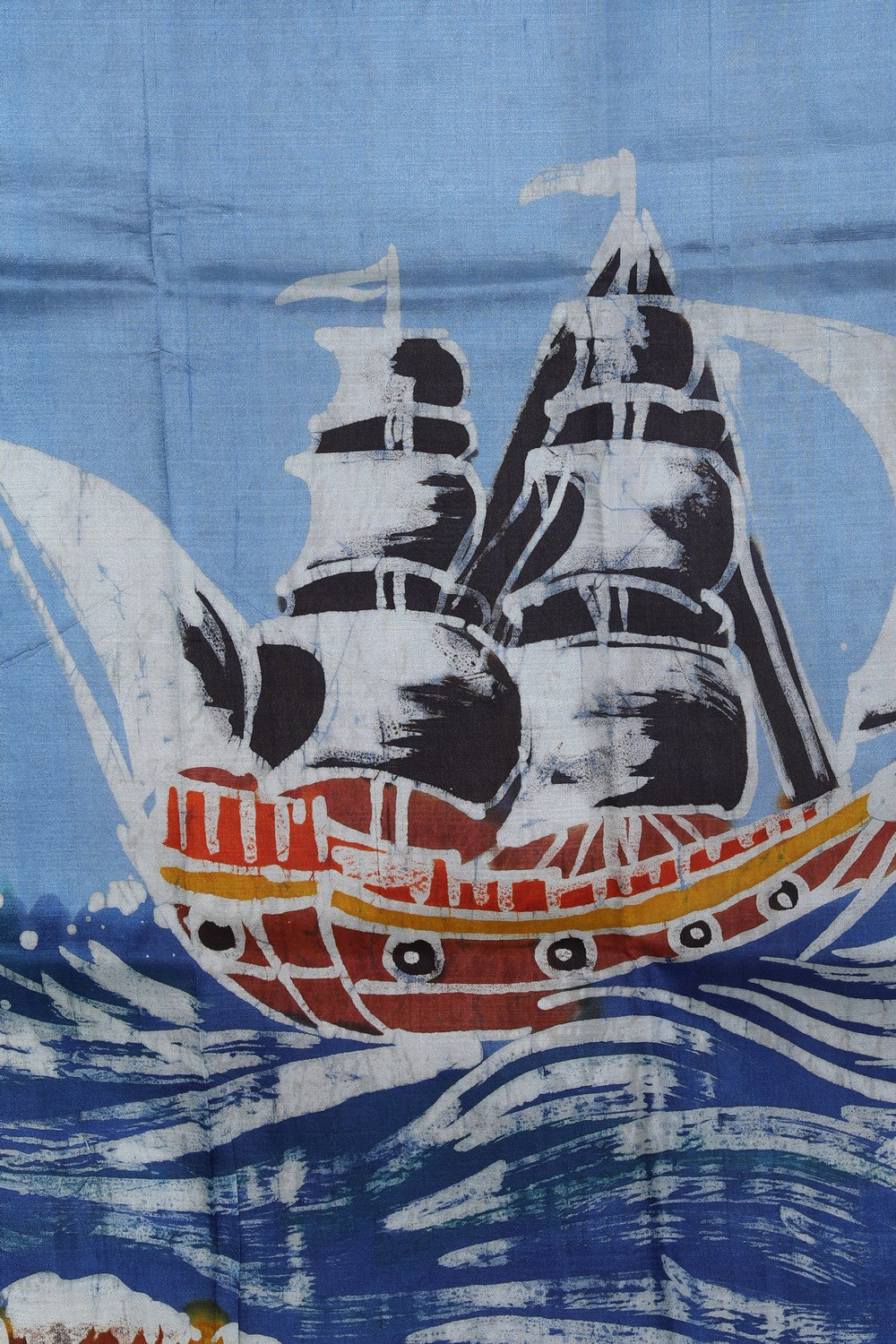 Image of Batik Printed Smoky Blue Saree