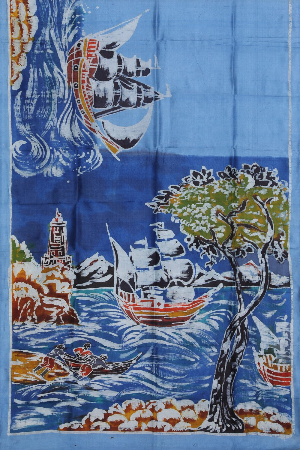 Image of Batik Printed Smoky Blue Saree