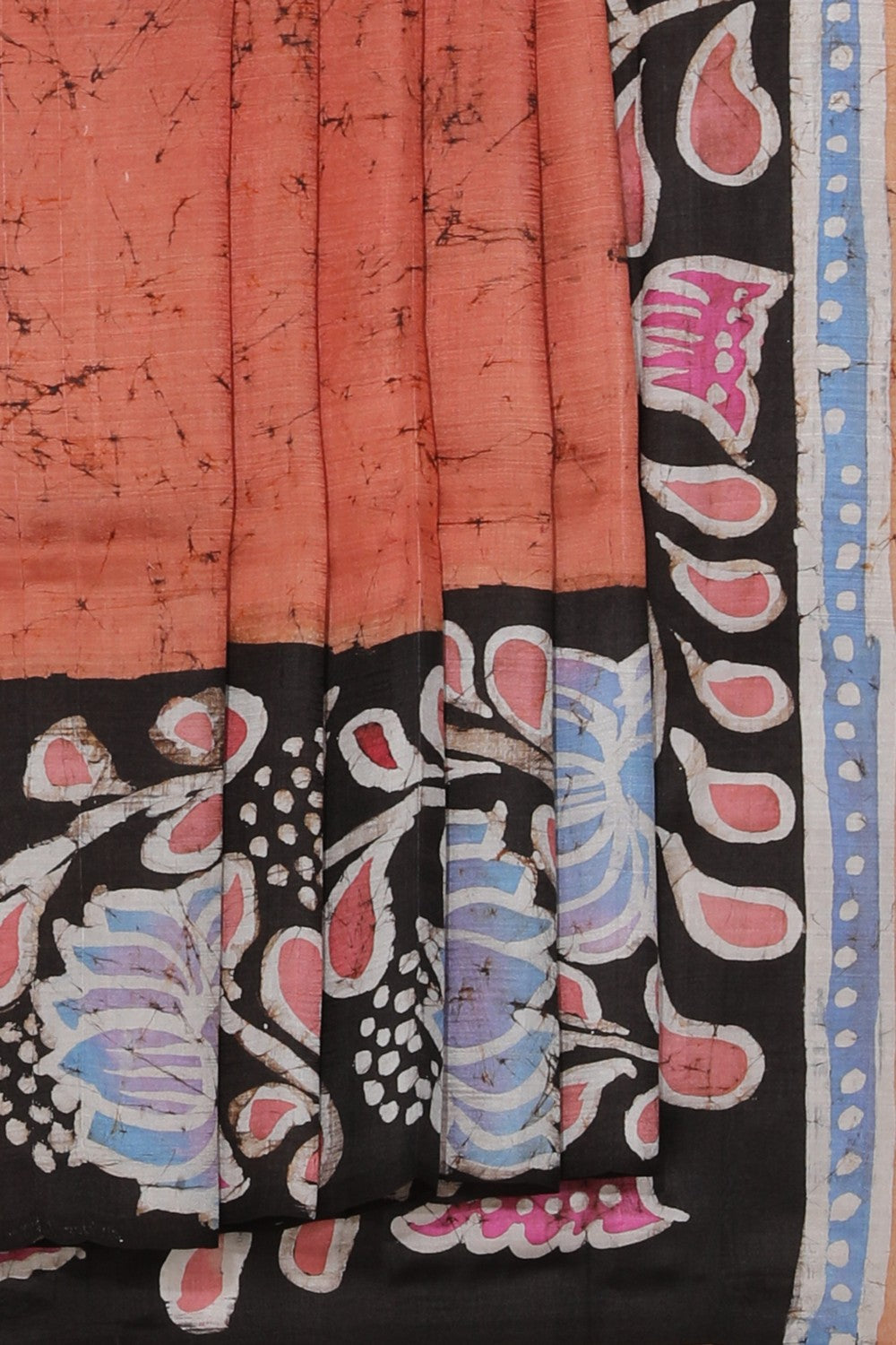 Collection of Batik Printed Coral-Peach Saree in a gallery layout