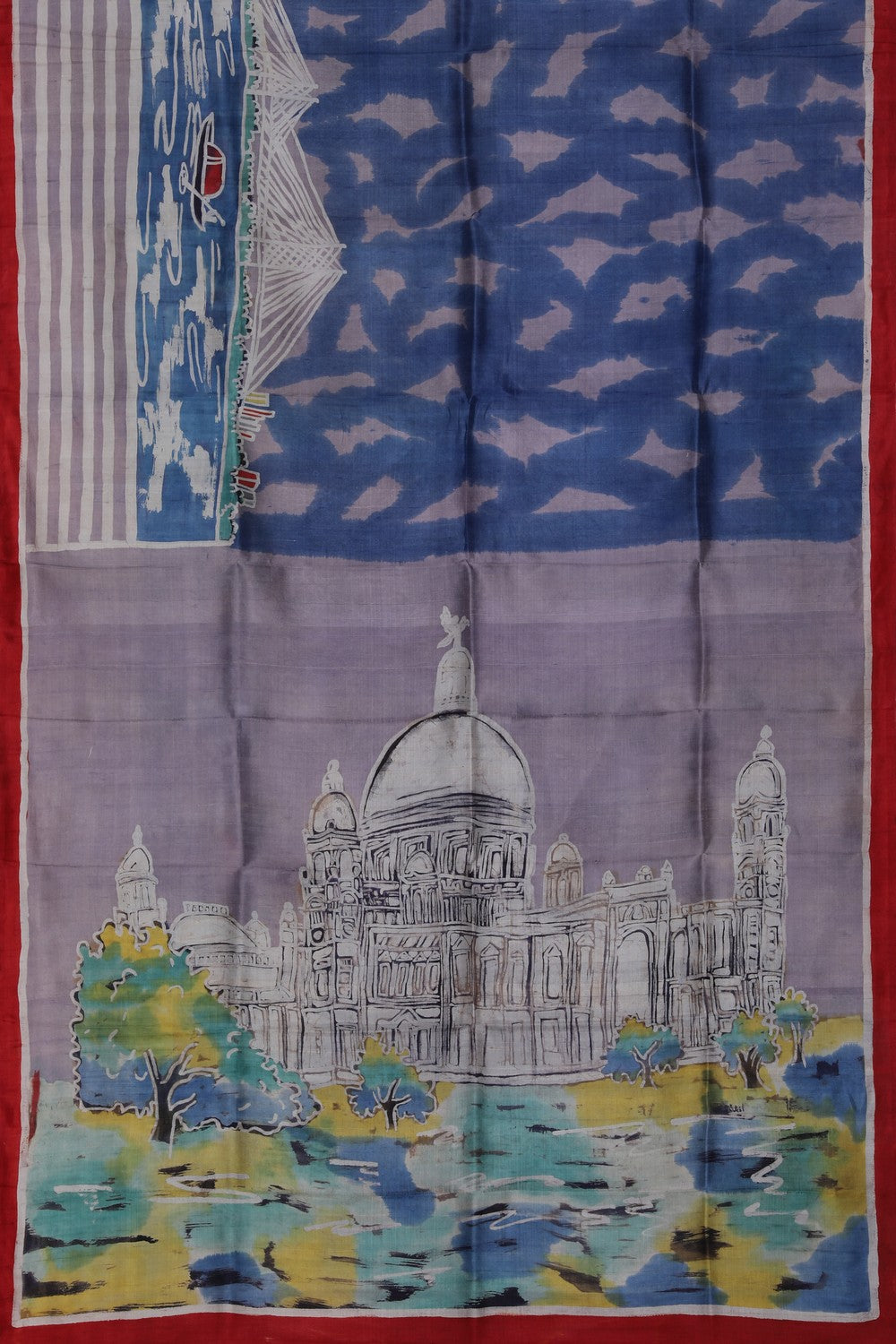 Image of Batik Printed Smoky Blue Saree