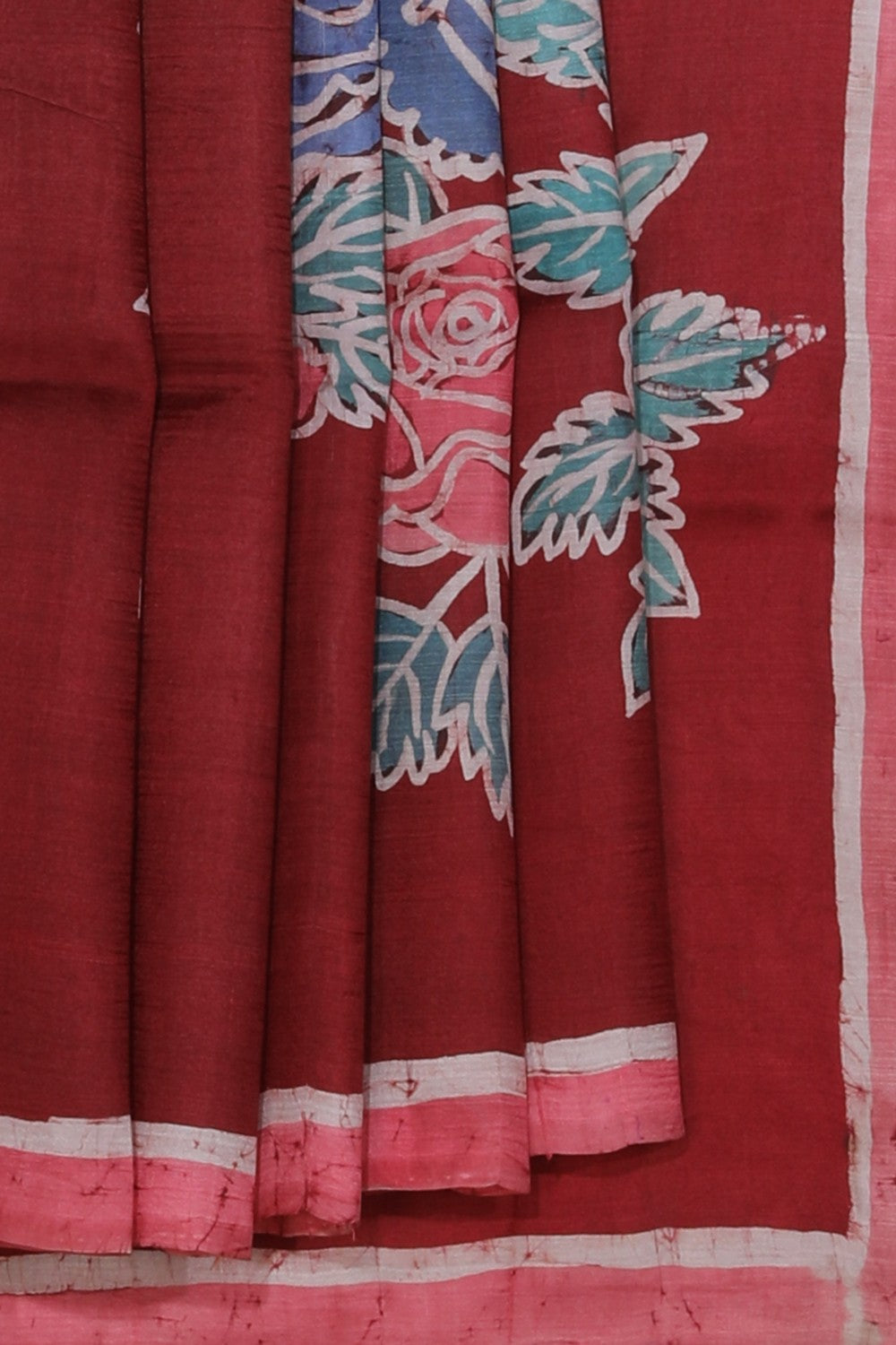 Collection of Batik Printed Maroon Saree in a gallery layout