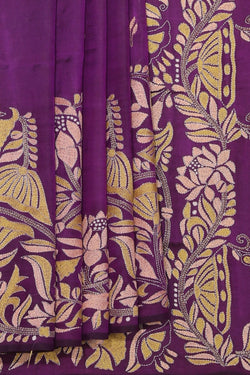 Collection of Kantha Stitch Violet Saree in a gallery layout