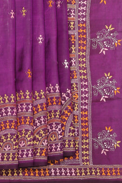 Collection of Kantha Stitch Violet Saree in a gallery layout