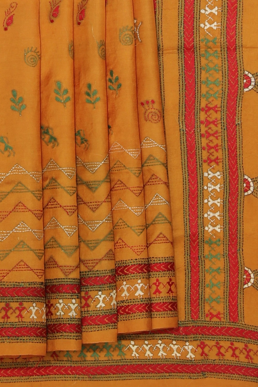 Collection of Kantha Stitch Mustard Saree in a gallery layout