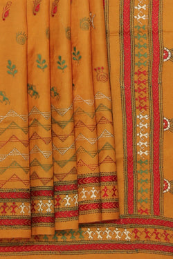 Collection of Kantha Stitch Mustard Saree in a gallery layout