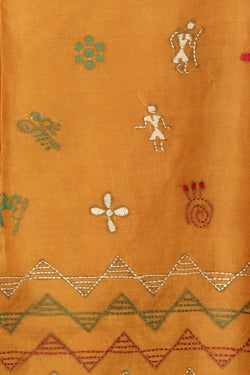 Collection of Kantha Stitch Mustard Saree in a gallery layout