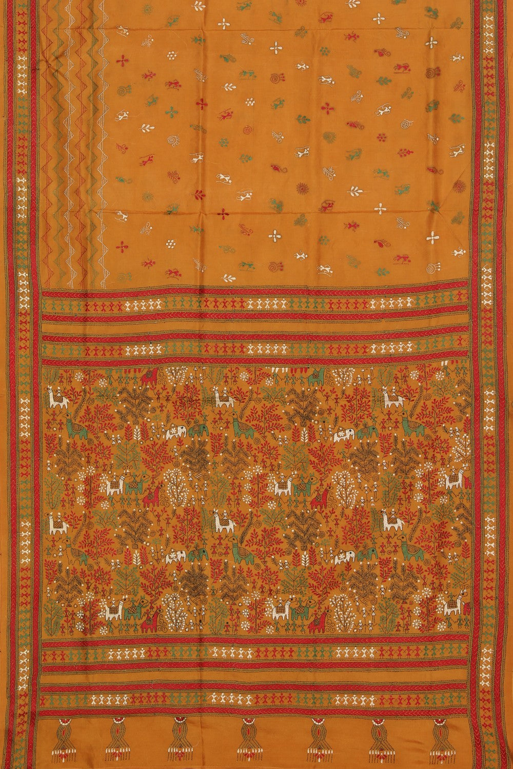 Collection of Kantha Stitch Mustard Saree in a gallery layout