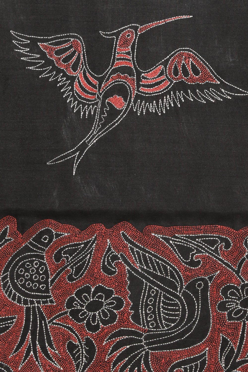 Image of Kantha Stitch Black Saree