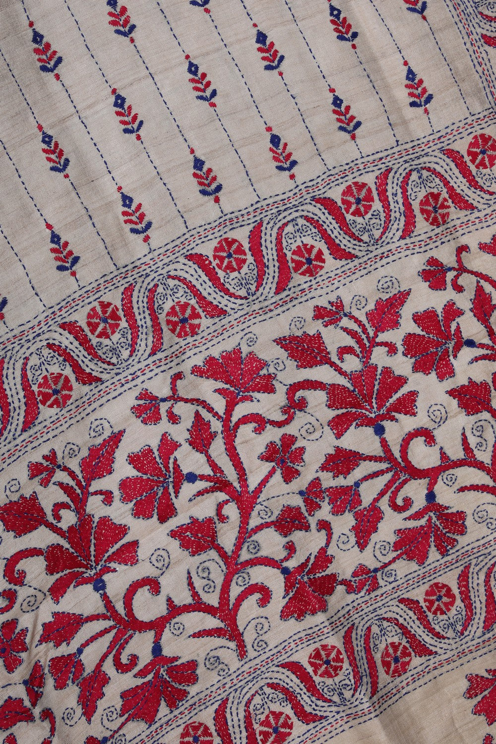 Image of Kantha Embroidery Tussar Silk Dupatta