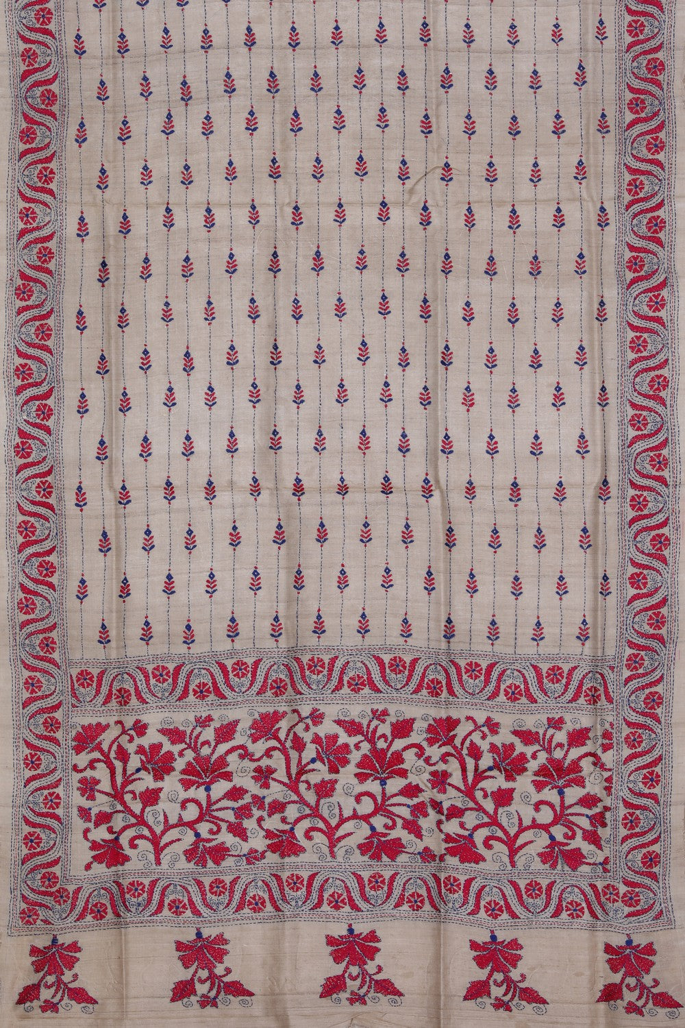 Image of Kantha Embroidery Tussar Silk Dupatta