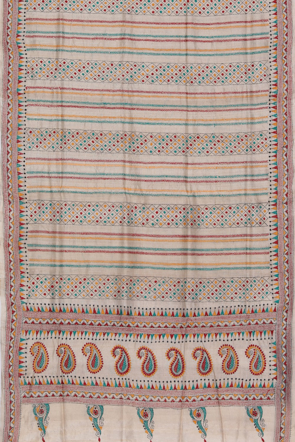 Collection of Kantha Embroidery Tussar Silk Dupatta in a gallery layout