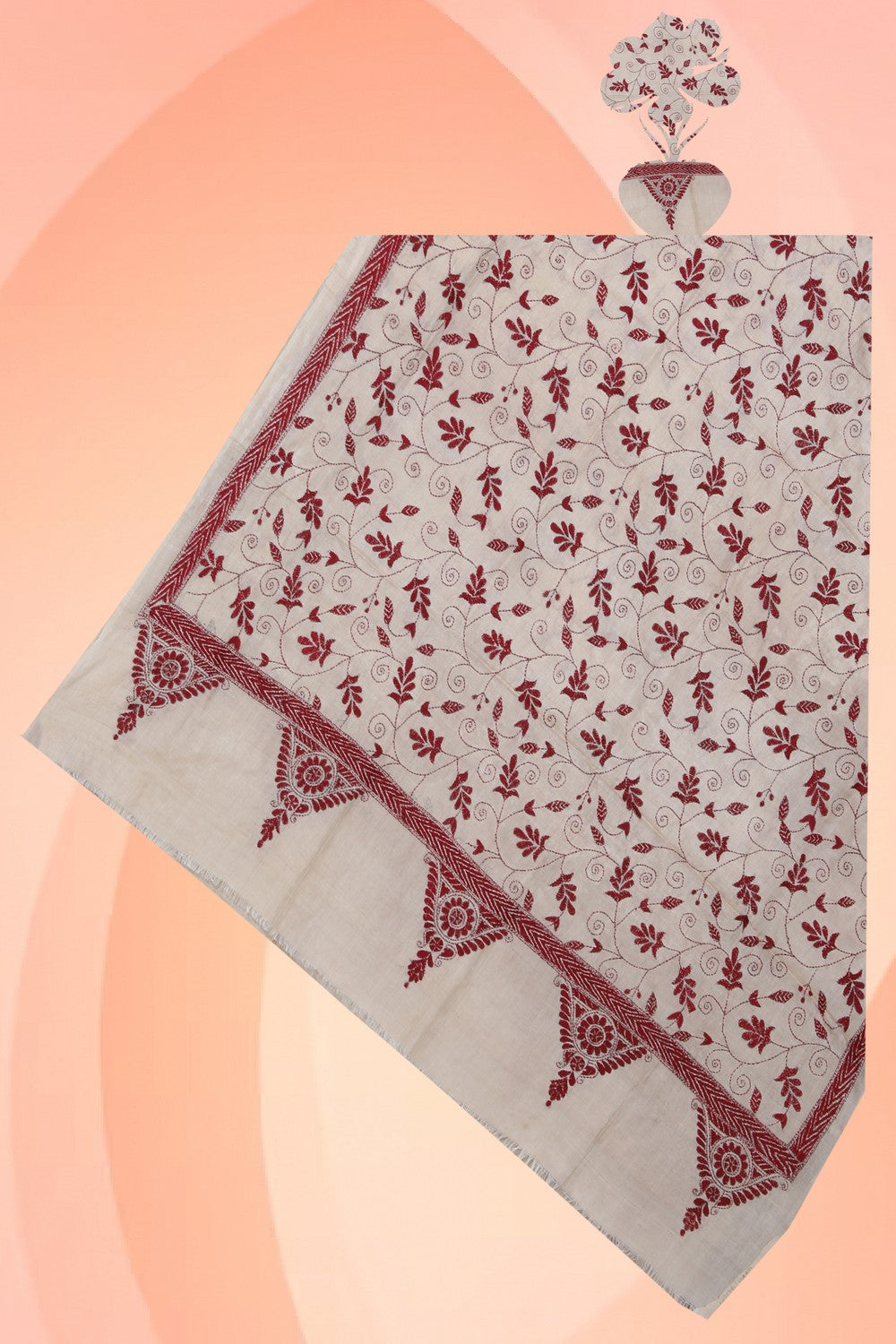 Collection of Kantha Embroidery Tussar Silk Dupatta in a gallery layout