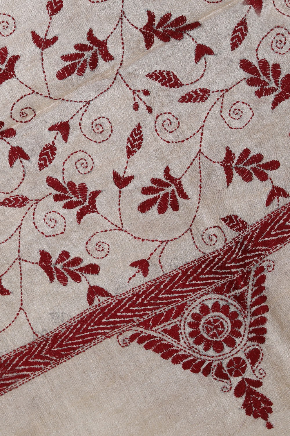 Image of Kantha Embroidery Tussar Silk Dupatta