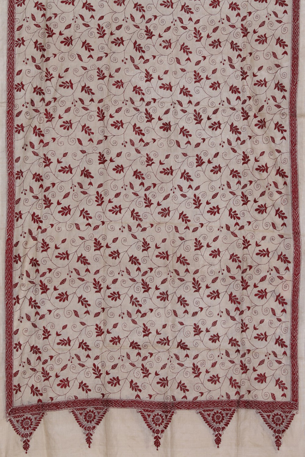 Image of Kantha Embroidery Tussar Silk Dupatta