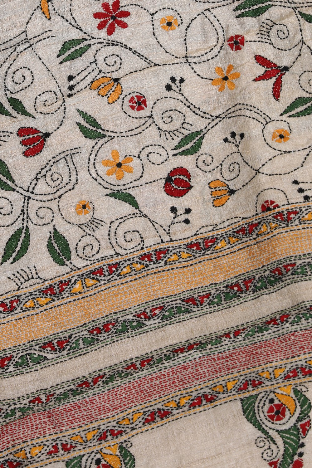 Collection of Kantha Embroidery Tussar Silk Dupatta in a gallery layout