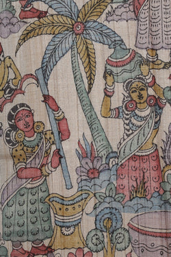 Image of Kalamkari Hand-Painted Tussar Silk Saree