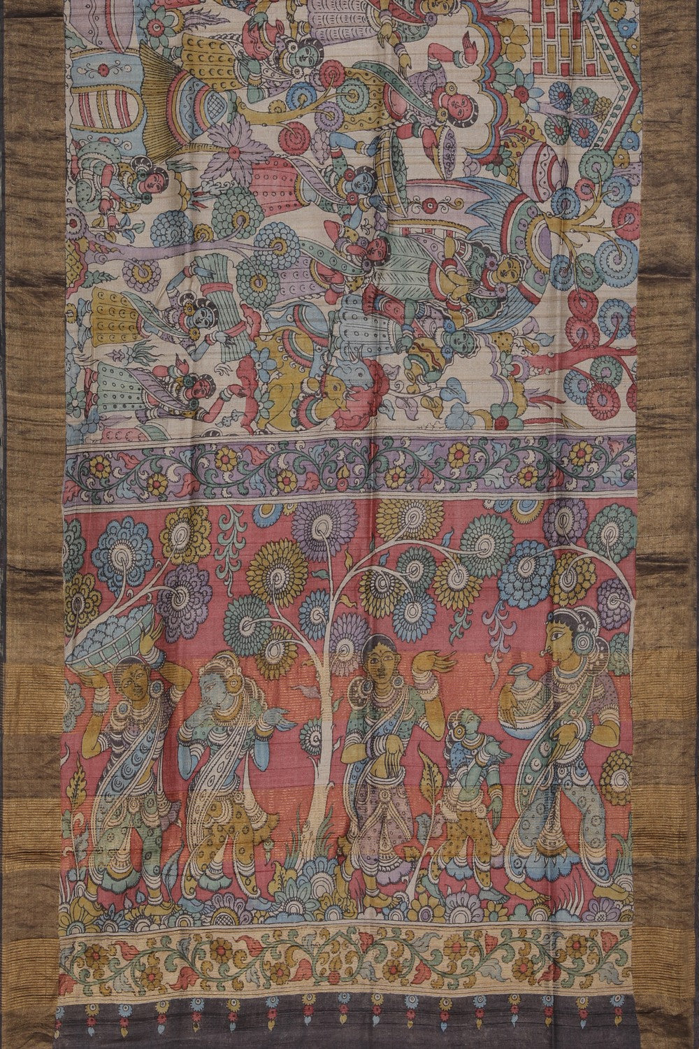 Kalamkari Hand-Painted Tussar Silk Saree