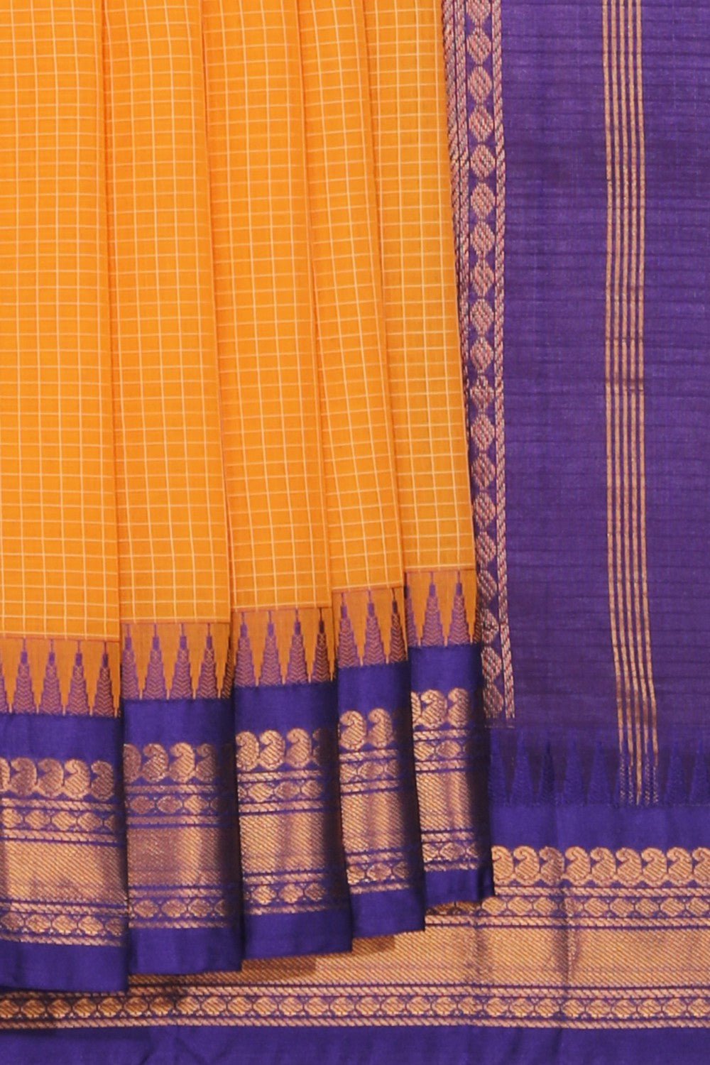 Collection of Gadwal Cotton Mustard Saree in a gallery layout