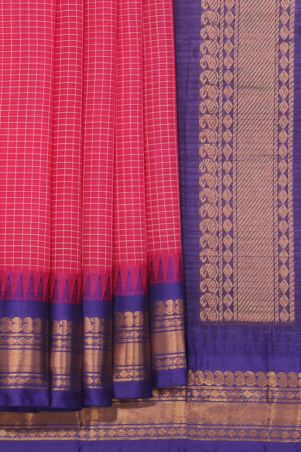 Collection of Gadwal Cotton Plum Pink Saree in a gallery layout