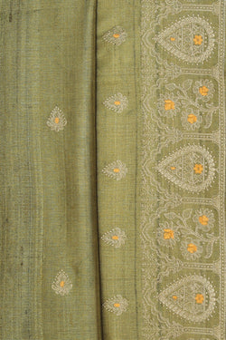 Collection of Gorgeous Thread Embroidery Moss Green Saree in a gallery layout