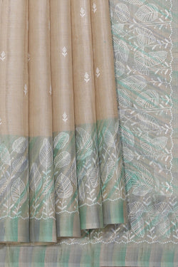 Collection of Gorgeous Thread Embroidery Beige Saree in a gallery layout