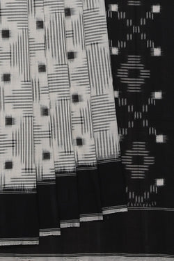 Collection of Pochampally Cotton Ikat White Black Saree in a gallery layout